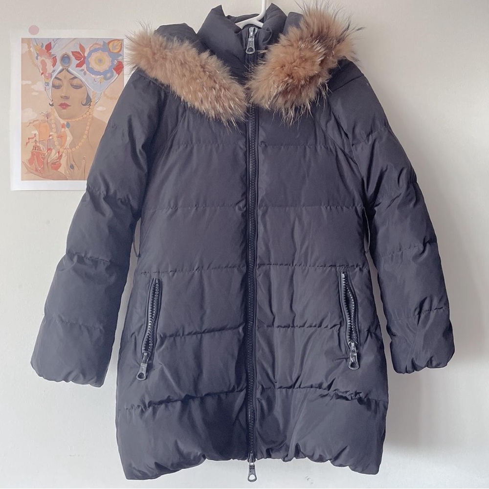 authentic black moncler puffer jacket w fur trim